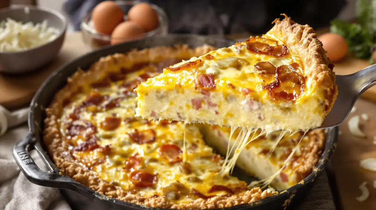 Cette quiche lorraine sans pâte fait fondre les calories sans perdre le goût de la recette traditionnelle Cette quiche lorraine sans pâte fait fondre les calories sans perdre le goût de la recette traditionnelle
